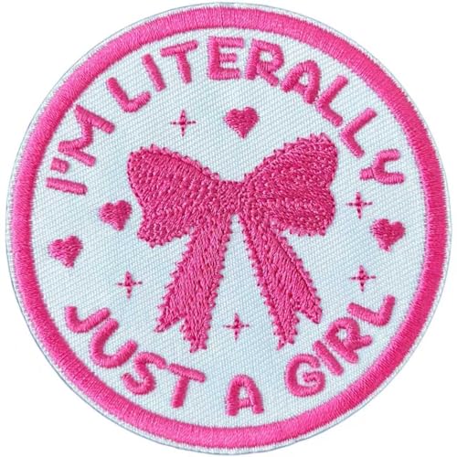 Ncyda I'm Literally Just a Girl Embroidered Patches, 3" Sized Funny Pink Bow Tie Morale Iron on sew on Patches for Backpacks, Clothes, Hats, Jeans, Dog Harness, Girls, Bags, Trucker Hat