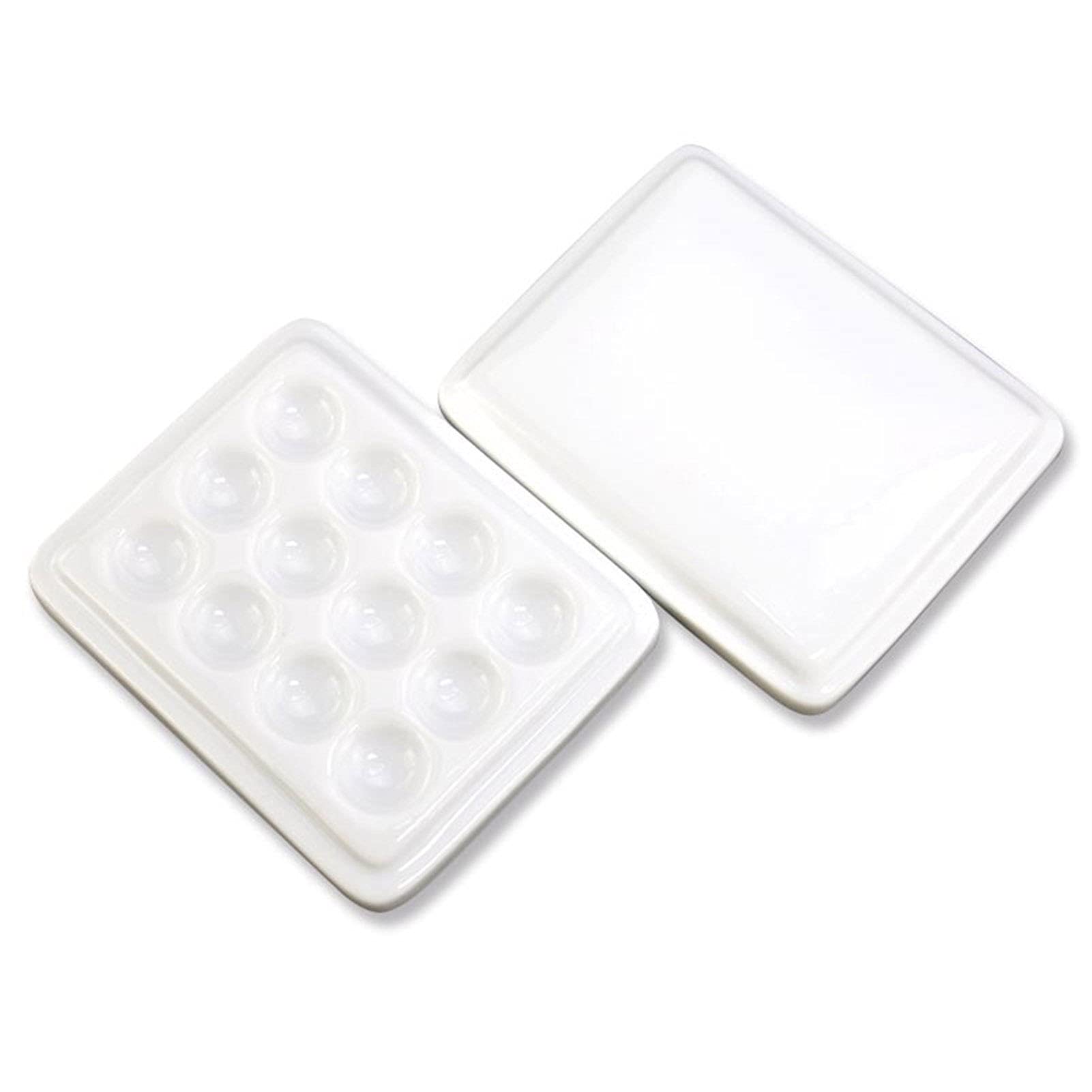Artists Paint Palettes, 12-Hole Square Wave Ceramic Palette With Lid For Artists, Painters, Crafts, Hobbyists