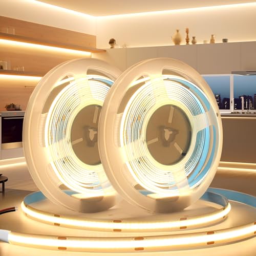 BRIMETI LED Streifen 12V 10M LED Strip COB Selbstklebend Warmweiss 3000K 8mm Breite 320LEDs/M, Flexibel IP20 Licht Band Leiste DIY, für TV, Beleuchtung Schlafzimmer (ohne Netzteil)