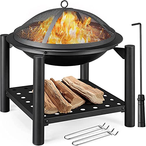 Fogón de acero con estante para leña, calentador resistente al calor para exteriores, barbacoa, camping, picnic, color negro