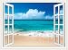 Walls 360 Peel & Stick Wall Decal Window Views Ocean Beach with Fluffy Clouds in Sky (12 in x 9 in)