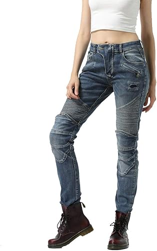 Miniatura 9 de Takuey Pantalones de motociclista para mujer con rodilleras y rodilleras, Azul