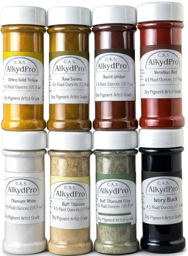 C.A.S. ALKYDPRO Venetian Red, Buff Titanium & Ivory Black Pigment Set for Oil Paint, Watercolor, Acrylic, Epoxy Resin, Encaustic, Concrete, Dry Powder Artist Grade, 4.5 Fl Oz (Pack of 8)
