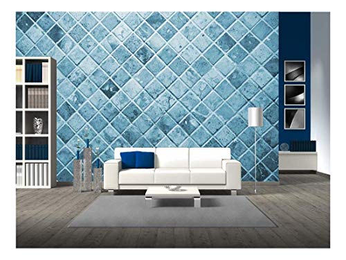 Wall26 - Tile, Blue Square Tile Toilet Wall. - Removable Wall Mural | Self-Adhesive Large Wallpaper - 100X144 Inches #TOP9