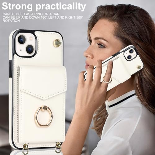 Étui antichoc iPhone 15 Plus portefeuille à béquille intégrée blanc
