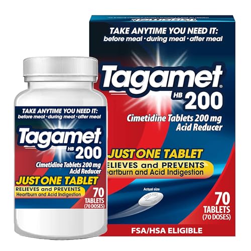Tagamet HB 200 mg Cimetidine Acid Reducer and Heartburn Relief Relieves and Prevents Indigestion 70 Count