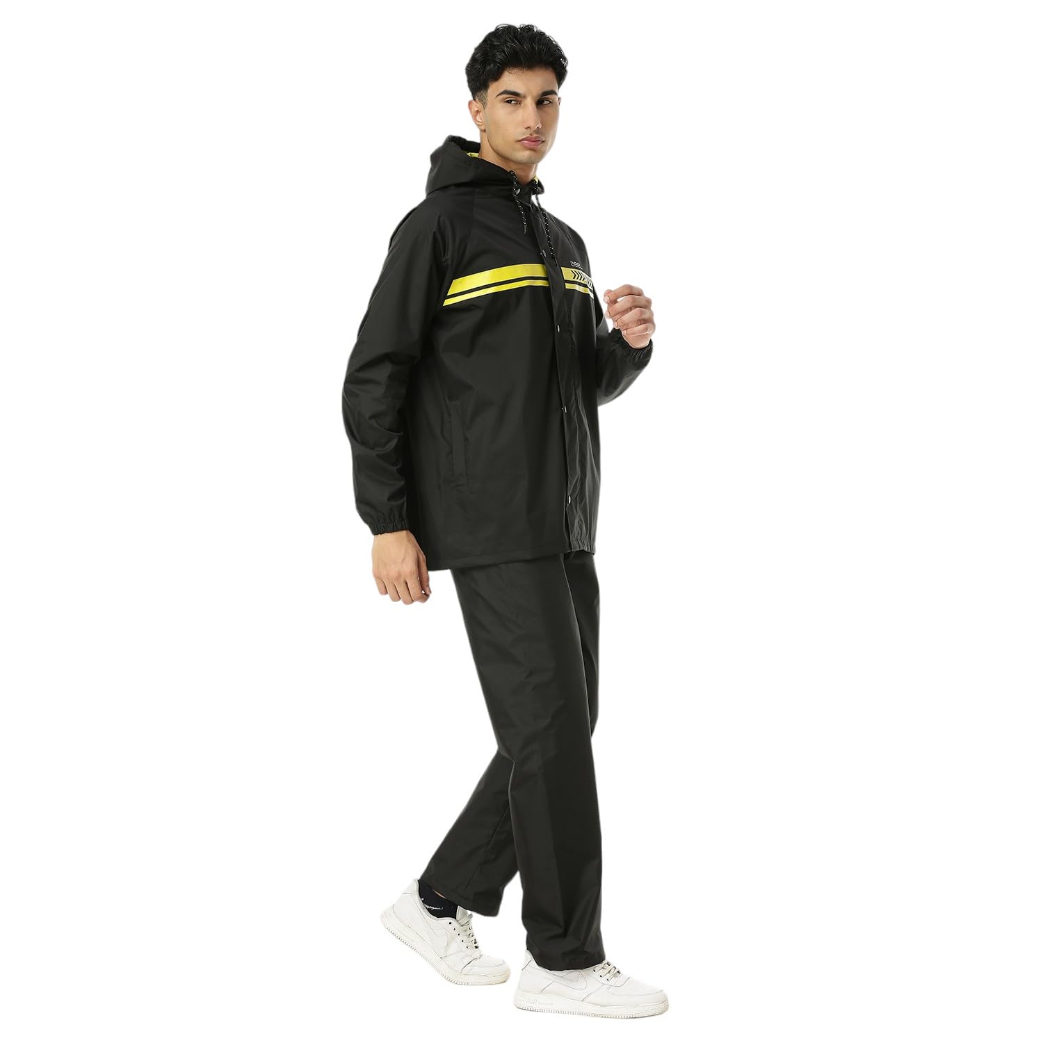 ZEEL Rain Coat for Men Waterproof for Bike Riders with Adjustable Hood along with Reflective back, Waterproof Rainwear Suit with Polyester Jacket and Pants, AZ02 Olive-Lime XXL 1