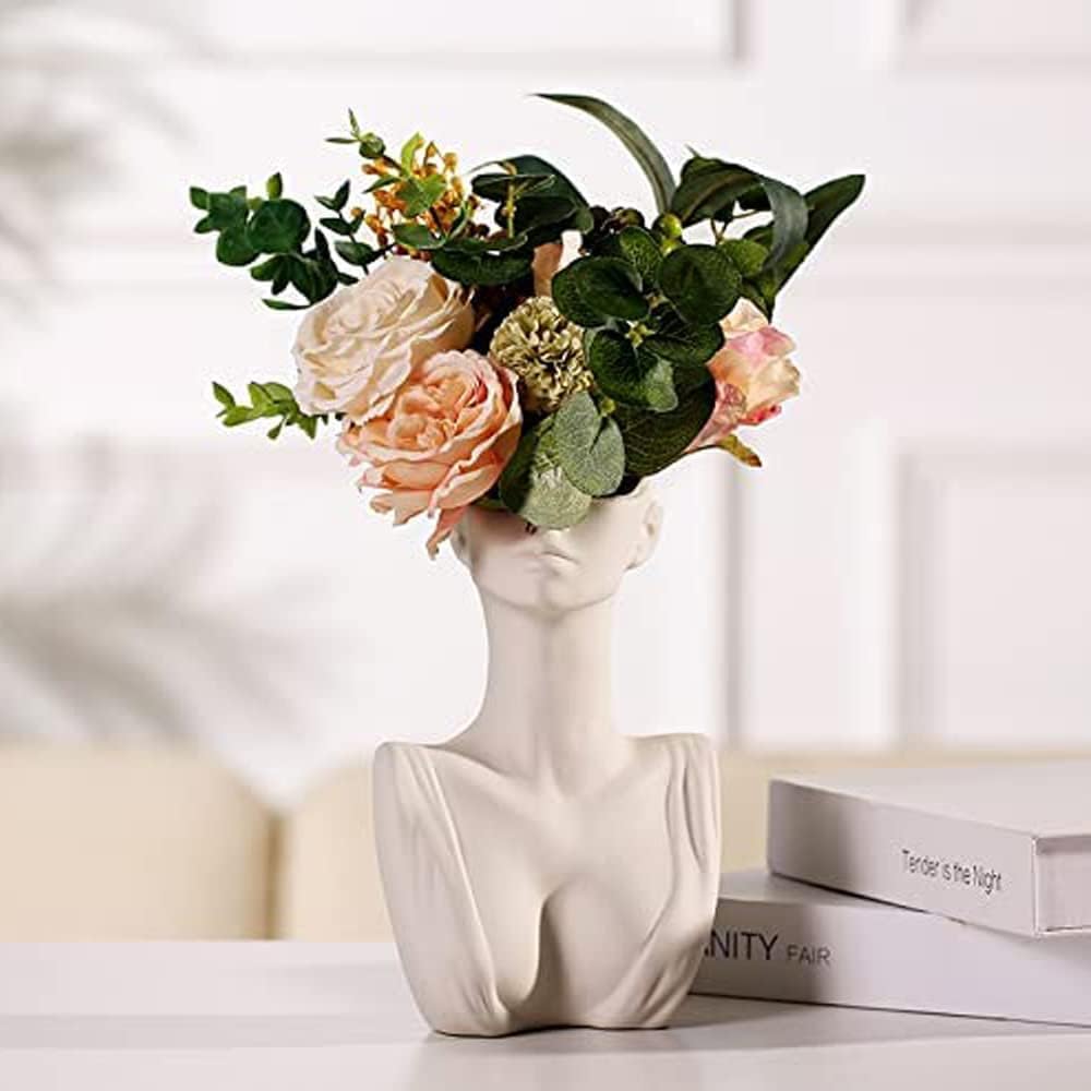 FutureHight Creativa cabeza cara flores retrato jarrón nórdico flor maceta ornamento estatua de cerámica hogar