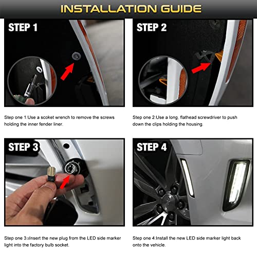 White Led Smoked Len Side Marker Light Front Rear Kits Compatible With 2015-2021 Dodge Charger 4Pcs #TOP5