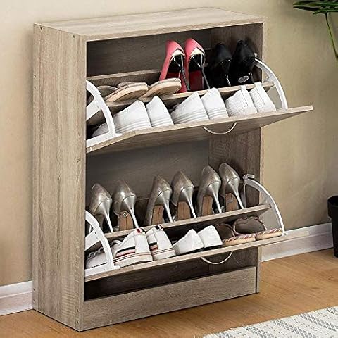 BAKAJI Zapatero MDF roble beige 2 puertas abatibles doble profundidad Cover