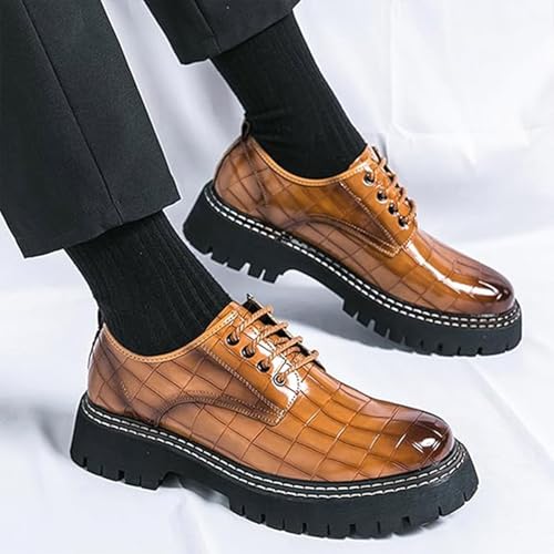 Men's Printed Lace-Up Oxford Shoes Fashion Leather Grooved Sole Loafers Classic Round Toe Comfortable Slip-On Formal Dress Shoes4