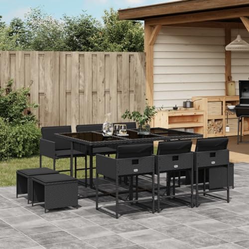 Vetnasa Set de Comedor jardín 11 pzas con Cojines ratán sintético Negro Mobiliario, Muebles de jardín, Conjuntos de jardín Negro 88 KG