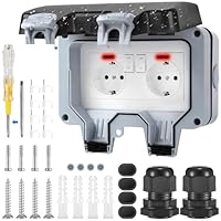 Schutzkontaktsteckdosen, IP66 Outdoor Steckdose, 16A Wand doppelt geöffnete Steckdose, 2 Wege Outdoor Garten Steckdose mit Klappdeckel, geeignet für feuchte Räume, Garten (6.61X4.33X3.93in)