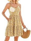 V FOR CITY Womens Built-in Bra Floral Cami Dresses with Pockets Adjustable Strap V Neck Tiered Summer Vacation Dress 2026 Yellow Floral L