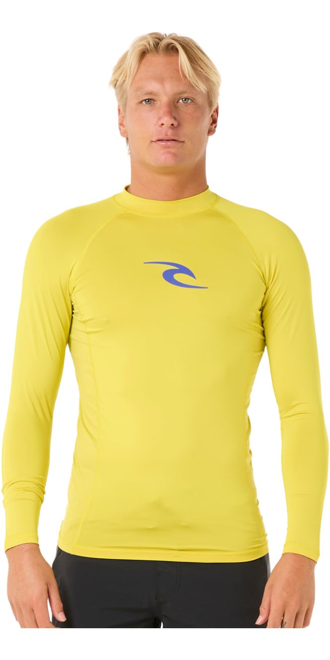 RIP CURL Mens Waves UPF 50 Perf Long Sleeve Surf Rash Vest - Sulphur - M