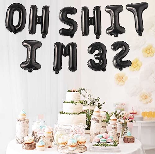 Image of Oh I'm 32! Latex Balloons 16 Inch Black Hallo Twenty Five Cheers to 32 Years Old Theme Decor for Man Woman Happy 32nd Birthday Party Photo Studio Prop Flag Decorations Favors Supplies