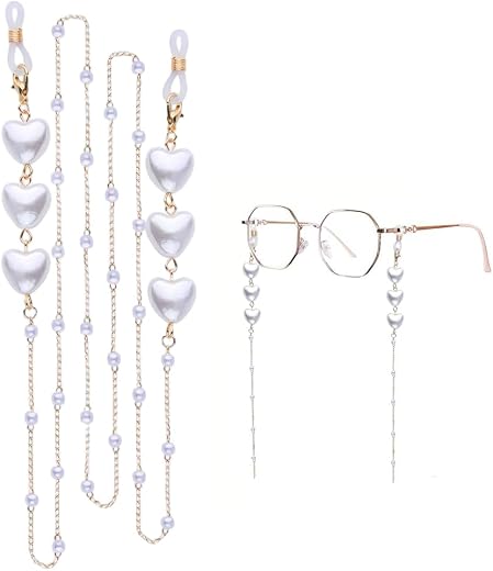 Zibuyu® Heart Beaded Spectacle Chain for Women Stylish - Anti-Slip Specs Holder Strap, Fashionable Accessory for Eyeglasse...