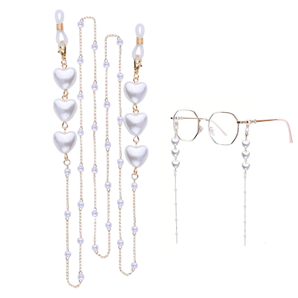 Zibuyu® Heart Beaded Spectacle Chain for Women Stylish - Anti-Slip Specs Holder Strap, Fashionable Accessory for Eyeglasse...