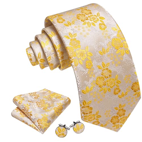 Image of Barry.Wang Men Tie Set Floral Paisley Silk Necktie Pocket Square Cufflinks Formal Wedding Party Business
