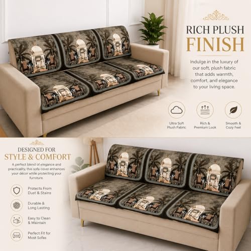 Image of Homerz Premium 'Luxe Series' Sofa Cover | Holland Velvet Fabric | Smooth Finish | Anti-Slip Fleece Backing Couch Protector (Maharaja, 7 (3+2+2) Seater, Seat Cover with Backrest)