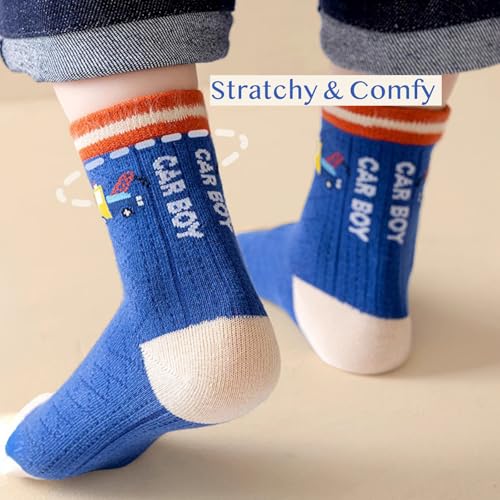 5 Pairs Spring & Summer Thin Cotton Mid-Calf Socks for Boys 1-16 Years Old, Cartoon Car Fashion Baby Kids Ankle Socks3