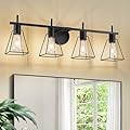 FonmYim Farmhouse Bathroom Vanity Light Fixtures Over Mirror, Matte Black 4-Light Wall Sconce with Metal Cage, E26 Socket (Bulbs Not Included)