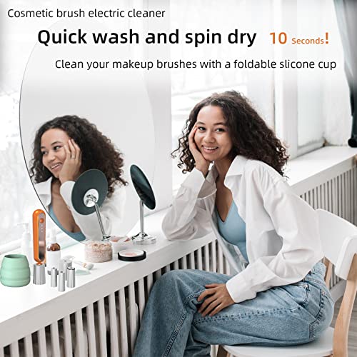 Ororow Makeup Brush Cleaner And Dryer Machine Deep Clean Fast Dry,Usb Rechargeable Automatic Cosmetic Brushes Cleaner Machine With Flodable Silicone Cup For All Size Brushes (Orange), 1.0 Count #TOP1
