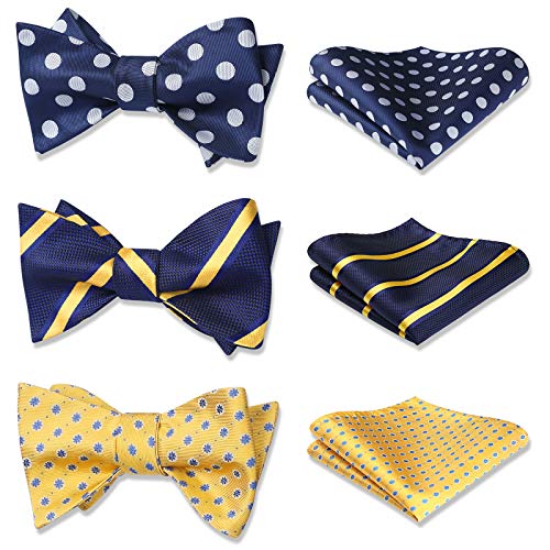 HISDERN Men's Self-Tie Bow Tie and Pocket Square Set