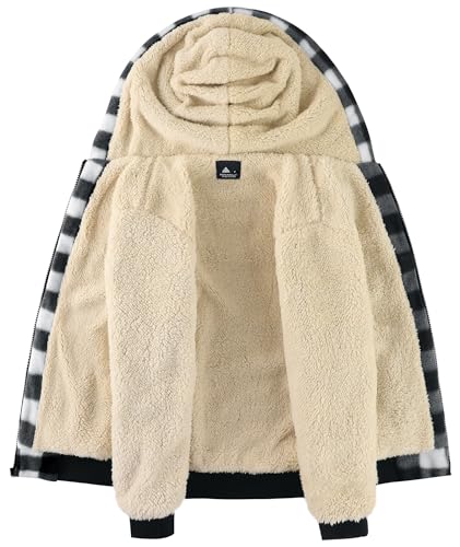 Image of V VALANCH Boys Flannel Jacket Hooded Fleece Lined Zip-up Hoodies Plaid Coat for Kids