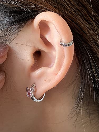 Cubic Zirconia Small Hoop Earrings 925 Sterling Silver Plated Hypoallergenic CZ Mouse Cute Cartilage Huggie Hoops for Women 16G Piercing Ear Stud3