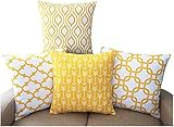 TIDWIACE Juego 4 Amarillo Funda de Cojine 45x45cm,Funda de Almohada del Hogar Algodón Lino Decorativa Sofá Throw Cojín Decoración Almohada Caso de la Cubierta para Sala de Estar sofás