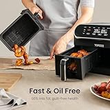 TOPZEE 8 Quart Large Air Fryer - Dual Basket Airfryer with Easy View Windows, Preheat, Air Fry, Roast, Broil, Bake, Dehydrate, 2 Independent 4 QT Nonstick Dishwasher Safe Baskets, Black