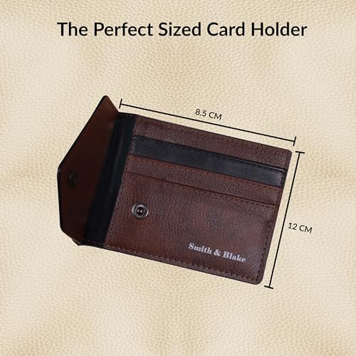 Image of Smith & Blake - Credit Card Holder Wallet for Men and Women - 3 ATM Card Slots - Snap Button Pocket - Back Pocket - Brown Premium Leatherette - Prospero