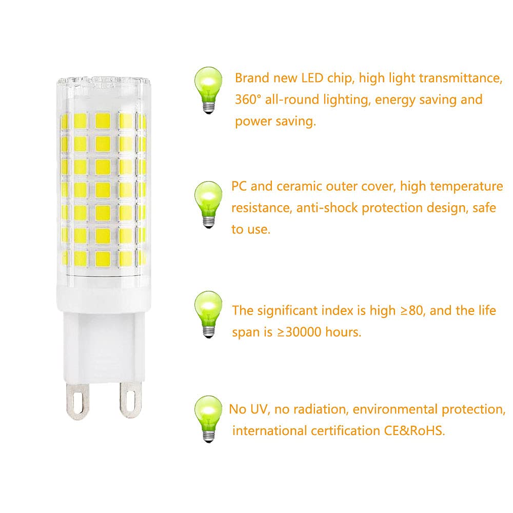 G9 9W LED Zimna biel 6000K Żarówki LED G9 Odpowiednik halogenu 90W Światło punktowe G9 900LM Niskie zużycie 230V Żarówka G9 Kątowa Salon Kuchnia - 10 sztuk