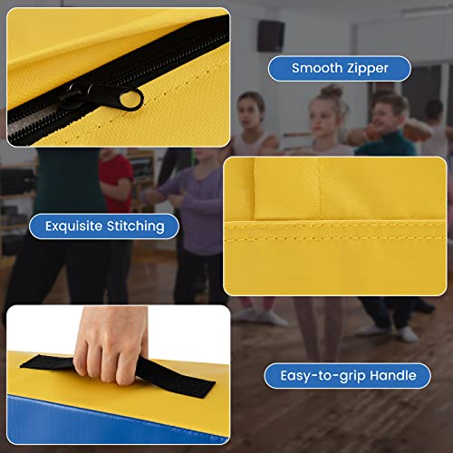 Gymax Incline Gymnastics Mat, Wedge Shape Gymnastics Incline Mat Non-Folding Gymnastics Gym Fitness Tumbling Mat, Ideal for Tumbling, Practice & Exercise (33" X 24" X 14") (Blue+Yellow) - Thumbnail 3