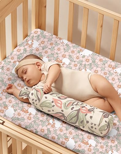 Image of Pack and Play Sheets 2 Pack, Fitted Jersey Knit Mini Crib Sheets for Baby Boys and Girls, Compatible with Graco Pack N Play and Mini Crib Mattress (Bunny Garden, Pack N Play /Mini Crib Sheets)