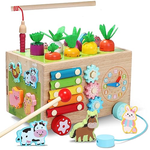 Image of Toddlers Montessori Wooden Educational Toys for 1, 2, 3, 4, 5 Years Old, 10 in 1 Carrot Pulling Baby Toy for Boys,Girls,Kids with Animal Shape Sorting