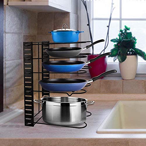 KROOH Adjustable Heavy Duty Multipurpose pan and Pot tawa Rack Holder Stand Plate Dish lid Tray Utensils cookware Cupboard Cabinet Storage Shelf Shelves Organizer Organizer for Kitchen-Pot Rack