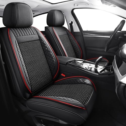 Chezope Full Set Leather Car Seat Covers-Waterproof Durable Automotive Protection Seat Covers Universal Fit for Most Cars, SUVs, Sedans & Trucks (Black Red)