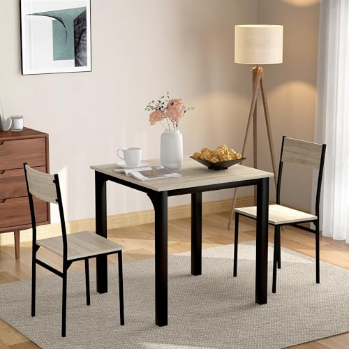 QXJVA Juego de mesa de cocina de MDF y acero con recubrimiento en polvo, 70 x 70 x 75 cm, para balcón, cocina y salón (mesa con 2 sillas)