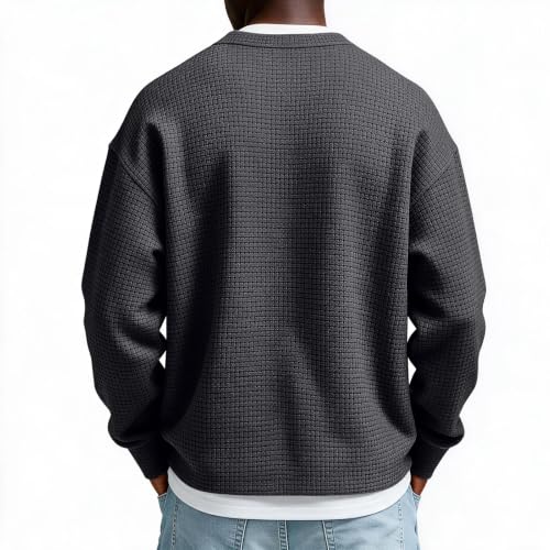 Waffle Quarter Zip Pullover Men 1/4 Zip 2 in 1 Faux Layered Sweatshirts - image 4