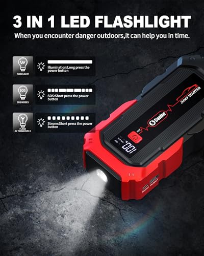 Image of Jump Starter Battery Jumper Starter Portable Car Battery Jump Starter for Up tp All Gas & 12L Diesel, 12V 6000A Portable Jump Box with 3 Modes Flashlight and Jumper Cable