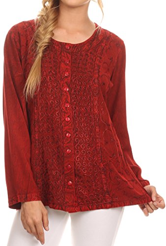 Image of Sakkas Fedella Deep Scoop Neck Long Sleeve Blouse Top with Adjustable Back Straps