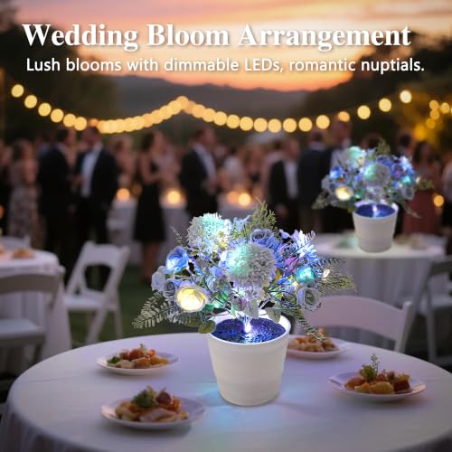 Image of Artificial Blue Flower Night Light Bedroom Wedding Party Office Decor | Unique Gifts for Women Mom Wife Girlfriend Sister FriendBirthday Valentines Mothers Day Christmas Anniversary Housewarming