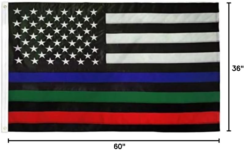 Infinity Republic - Thin Blue/Green/Red Line Embroidered Flag 3x5ft - Embroidered Stas & Sewn Stripes - Support Police, Fire Fighters, Military