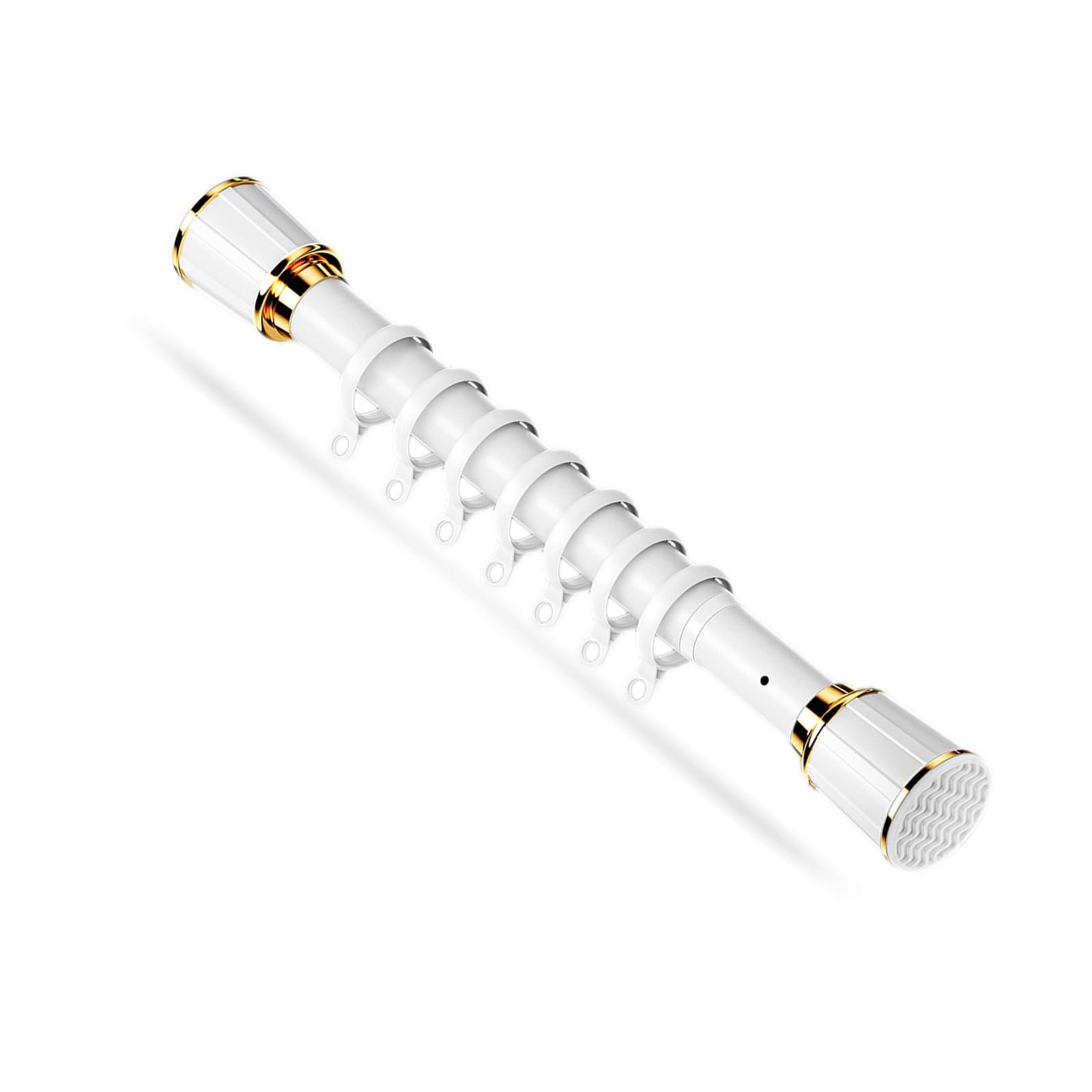 WQPMNYG Adjustable No-Drill Curtain Rod, Extendable 40-500cm Shower & RV Pole, White, 2.1-3.0m with 20 Rings, Ideal for Balconies and Bathrooms