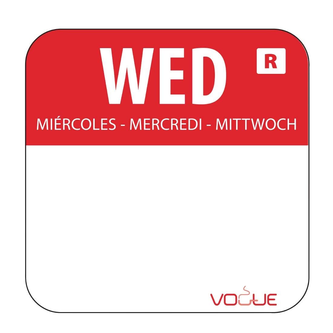 Vogue Colour Coded Food Labels Wednesday Red - (Roll 1000)