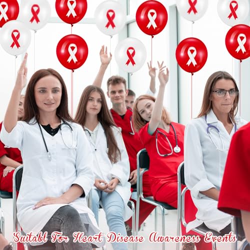 Image of Hungdao 100 Pcs Red Ribbon Awareness Balloons Decoration World Aids Day Items Heart Disease Awareness for Aids Charity Party Activity Decorations Supplies