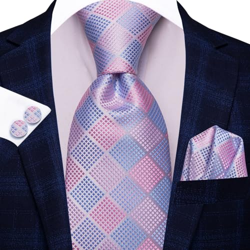 Image of Dubulle Mens Paisley Striped Tie Woven Necktie for Men and Handkerchief Cufflinks Set Wedding Formal Business