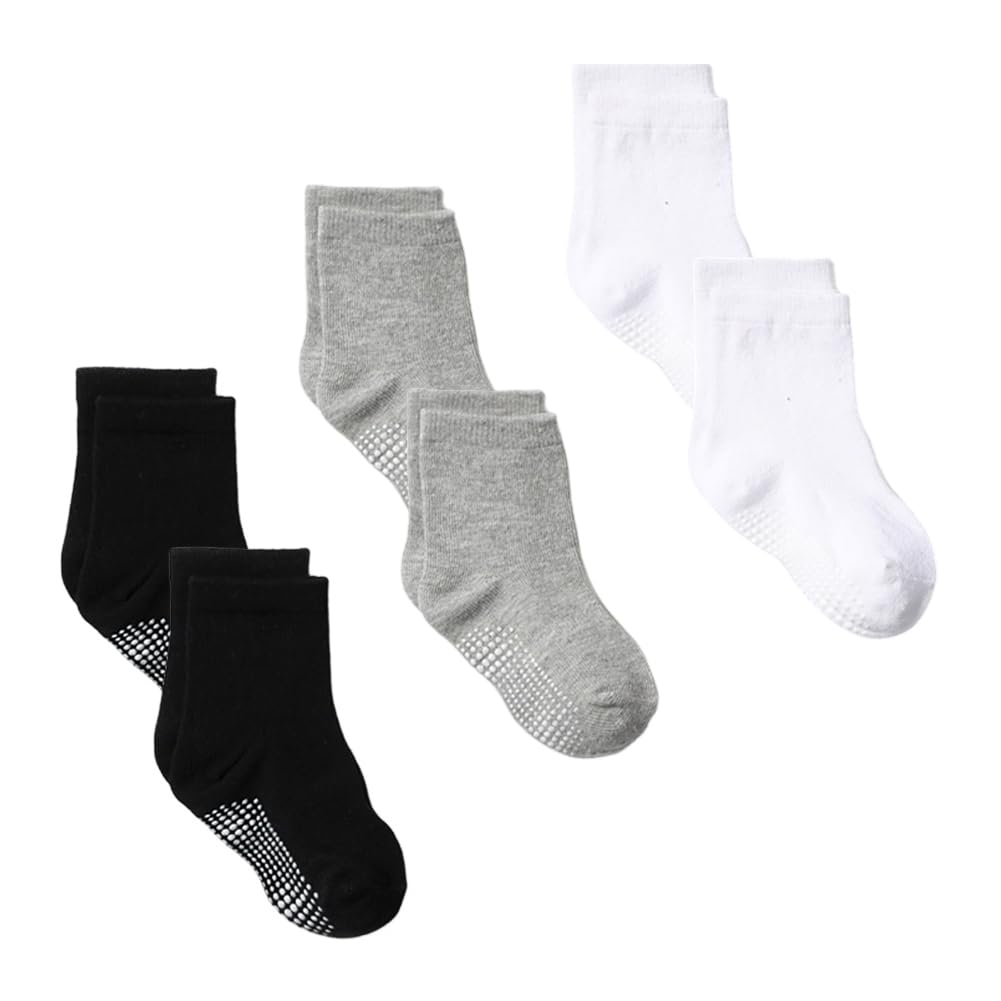 Eforcase 6 Pairs Baby Socks Non-Slip Grip Cotton Boys Girls Socks Soft and Elastic Ankle Socks for Baby Kids